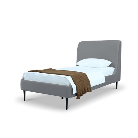 MANHATTAN COMFORT Mid-Century Modern Bedframe with Headboard for Bedroom Use S-BD003-TW-GY